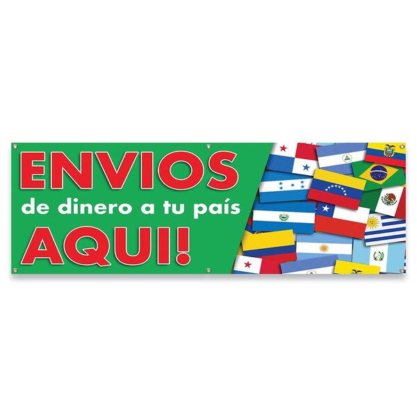 Enva Dinero a Tu Pas Aqu Banner Concession Stand Food Truck Single Sided